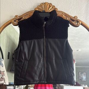 Black Faux Leather and Fleece Vest